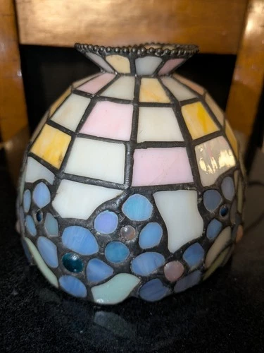 Vtg Tiffany Style Stained Glass Lamp Shade 6" Wide x 5" High