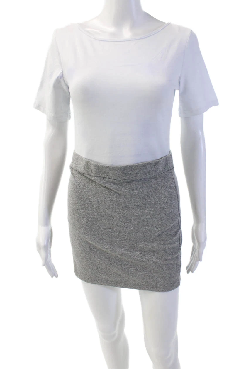 Monrow Womens Elastic Waistband Knit Mini Skirt Gray Cotton Size Small