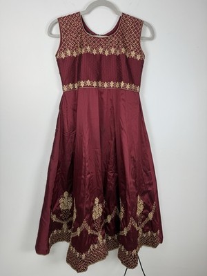 Womens Analarki Persian Indian Ethnic Maroon Gold Sleeveless Ornate Dress  Sz 34 | eBay