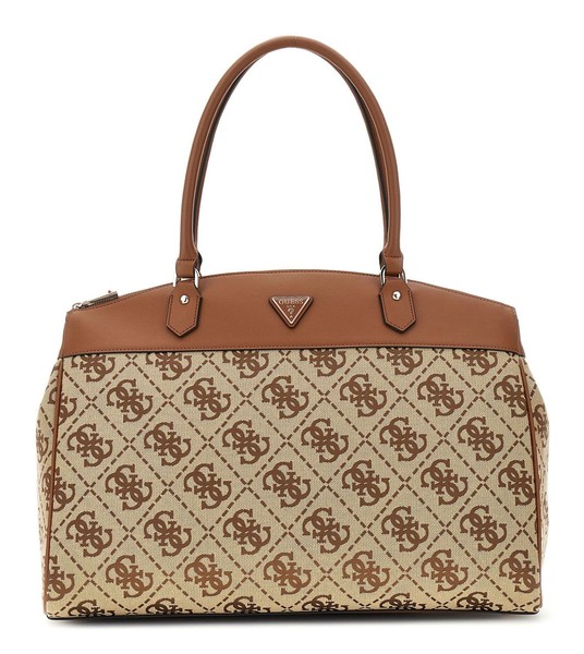 Guess Audrey Logo Deluxe Dome Tote Schultertasche Tasche Cognac Logo Braun Creme-image