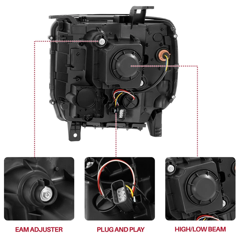 For 2014-2015 GMC Sierra 1500/15-19 2500HD 3500HD Halogen Factory Headlights L+R Foto 4 de 4