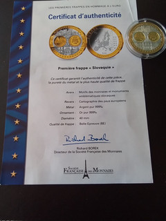 Monnaie argent or 999% 22 g EURO Slovaquie certificat d AUTHENTICITÉ