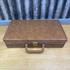 VTG Service MFG Cassette Carrying Case 24 Slot Tape Storage Brown Faux Leather
