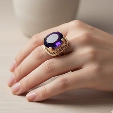 Shimmering Midnight Violet Amethyst 16Ct 925 Sterling Silver Rose Gold Rings