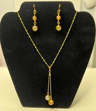 Stainless Steel Gold Tone Necklace Earrings Set Gift Box New