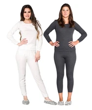 Womens 2 Piece Set Black or Beige Wool Blend Thermal Long Sleeve Top & Pants