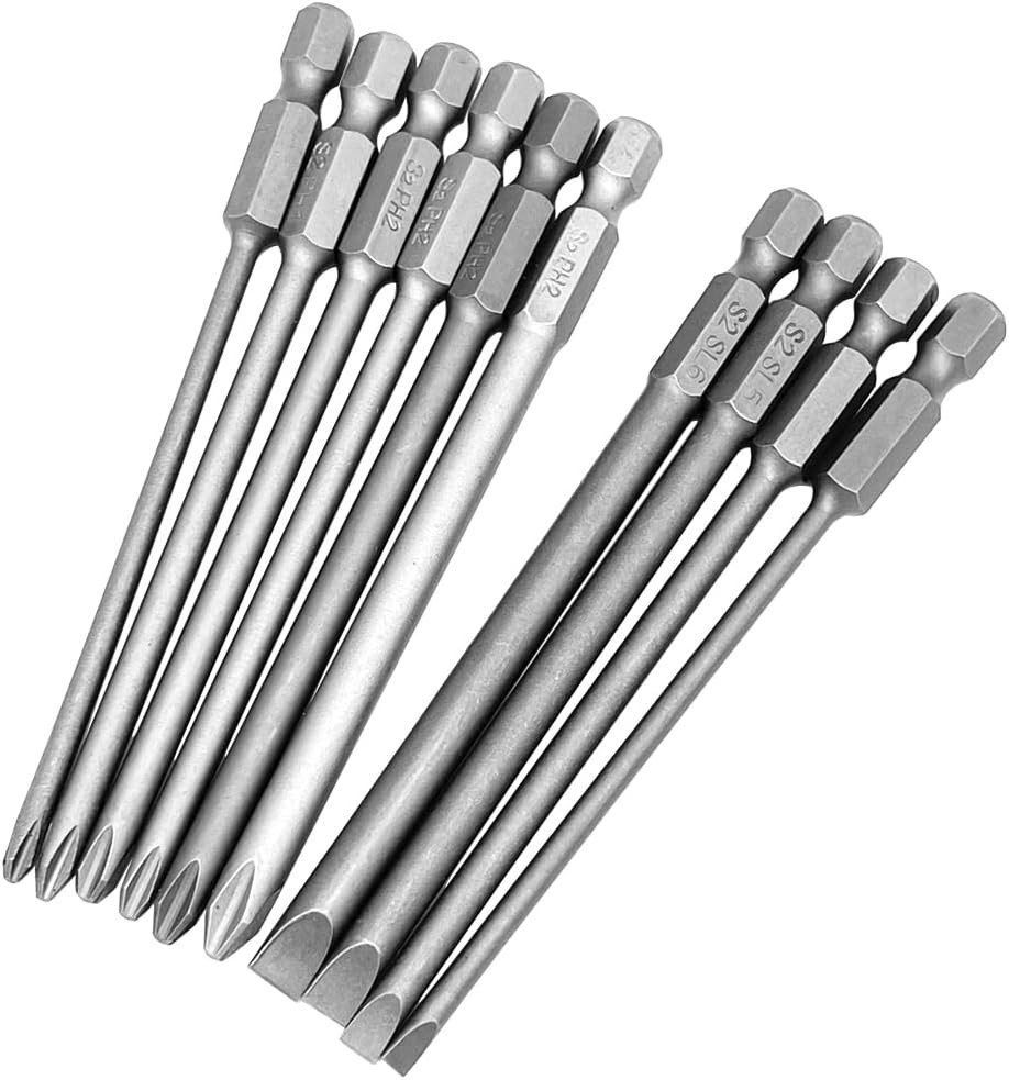 10Pcs 100Mm Magnetic Flat Slotted Phillips Cross Head Screwdriver Bit Set