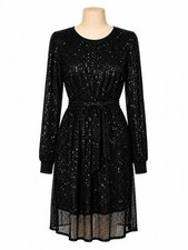Simply Vera Wang Black Tie Waist Dress M Long Sleeve Cocktail Party