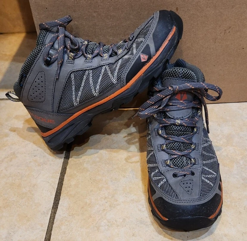 Vasque Monolith Mens 9 Boots Gray Orange Leather Mid Top Ultra Dry