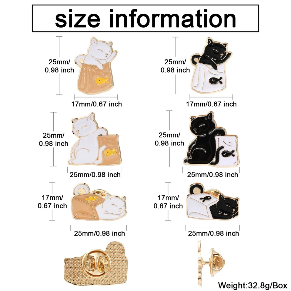 6x Enamel Alloy Cartoon Cat with Fish Bag Pin Brooch for Clothes Backpack - Image 3 of 4