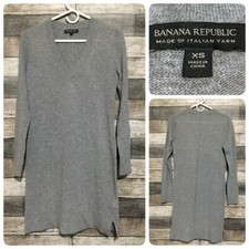 Banana Republic Sweater Dress Women’s XS Gray Merino Wool Blend V-Neck L3