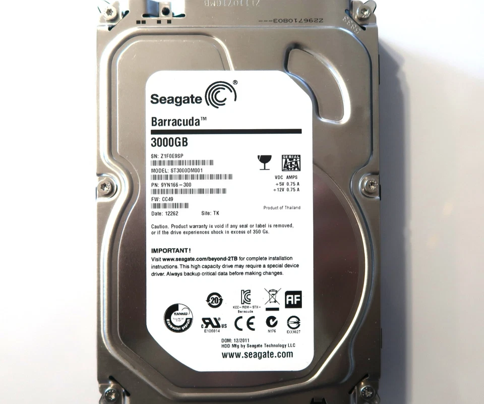 Seagate ST3000DM001 9YN166-300 CC49 TK Thailand (Z1F) 3TB 3.5" Sata HDD 12/2011 - Image 4 of 4