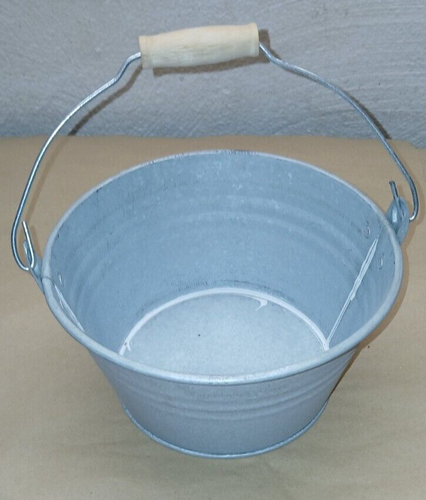 Pflanzschale Holzgriff Verzinkt gelb/zink Kübel Garten Pflanztopf gebraucht - Bild 4 von 4