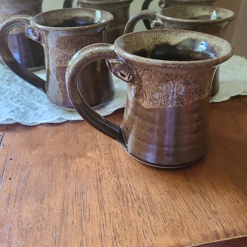 Mug LOT 6 Stoneware Studio art Pottery Signed TP or PT Dated 1977 - Picture 7 of 10