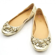 Coach Q499 Gold Shimmer Leather Embellished Ballet Flats Size US 7.5