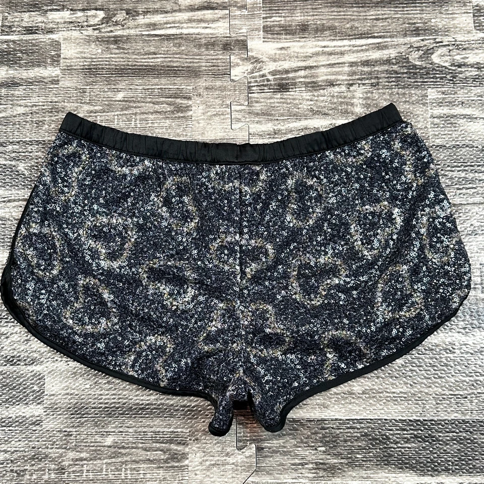 NWOT Victoria Secret BLING Booty Shorts Black w Silver Gold Sequin Hearts Medium - Image 4 of 4