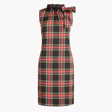 J Crew BL886 NWT Size 12 Trendy Stewart Plaid Sleeveless Bow-Neck Shift Dress