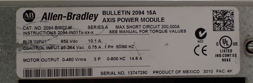 ALLEN BRADLEY 2094-EN02D-M01-S0 SER A CONTROL+ 2094-BM02-M SER A AXIS POWER MODS - Picture 3 of 11