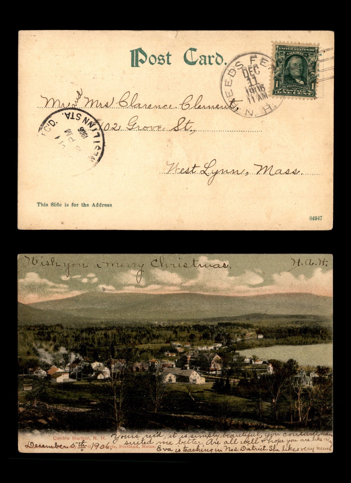 MayfairStamps US 1916 New Hampshire Reeds Ferry to West Lynn MA Centre