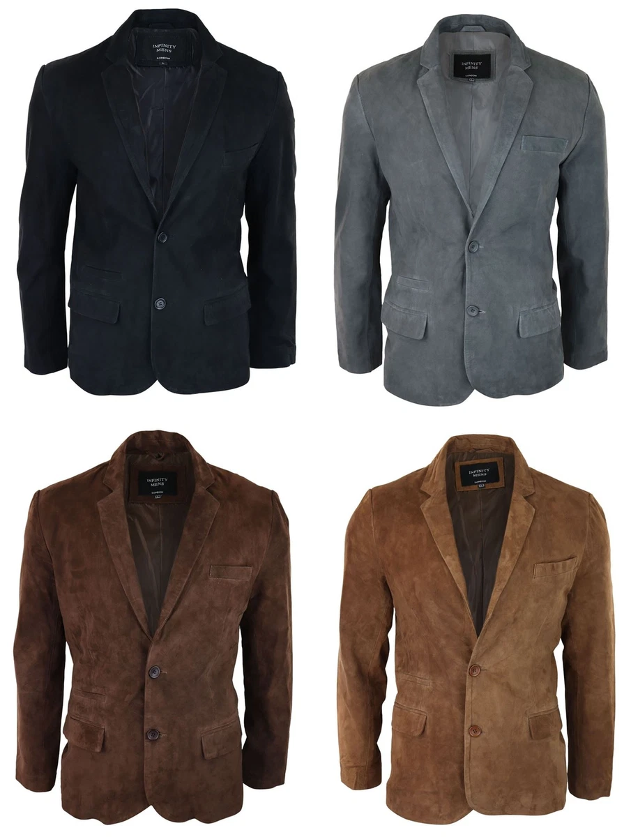 Mens Genuine Suede Blazer Style Jacket Leather Mens Classic VIntage Smart Casual