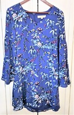 NWOT Ann Taylor Loft Purple Floral Lined Dress With Bell Sleeves Size 2