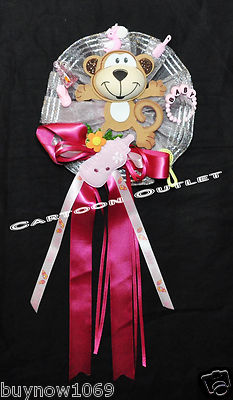 BABY SHOWER CORSAGE BOW PINK GIRL MOMMY TO BE PIN CORAGE MONKEY 1 Random