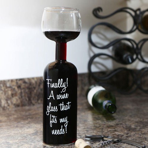 Big Mouth Wine Bottle Glass Gag Gift Wine Night Down Fits Whole Bottle