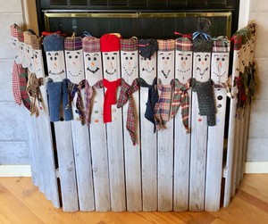 Picket Fence Snowman Fireplace Screen Handmade Christmas Fire