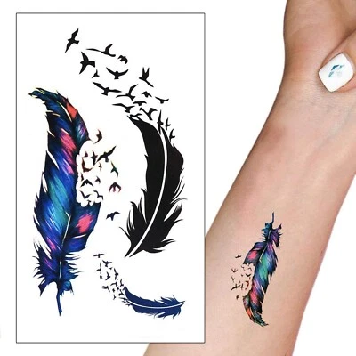 DELUSION TATTOOS Birds of a Feather Temporary Tattoo Set - Small Swallow Black Colour Waterproof
