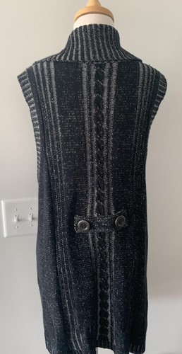NWOT STYLE & CO Womens 1X Knit Tunic Length Gray Vest Wide Collar Chunky Knit - Picture 2 of 4