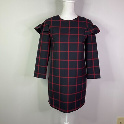 open lace back dress Matilda Girls Puff Sleeve Dress Red Houndstooth Check – Busy Bees main image 1