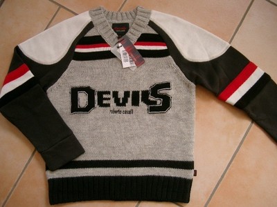(C113) Cooler Roberto CAVALLI Boys V-Ausschnitt Pullover + Logo Stickerei gr.152