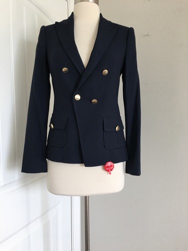 NEW TAILORED REBECCA TAYLOR NAVY BLUE GOLD BUTTONS BLAZER JACKET SIZE 00