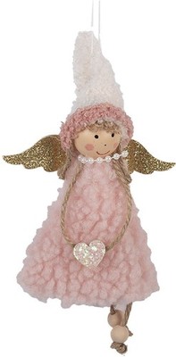 Clayre & Eef 66350 Dekoration Hänger Engel 10x3x20 cm Rosa Weiß