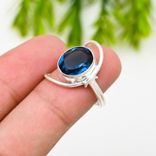 London Blue Topaz Gemstone 925 Sterling Silver Handmade Jewelry Ring For Gift