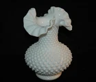Vintage Hobnail Milk Glass Ruffled Vase