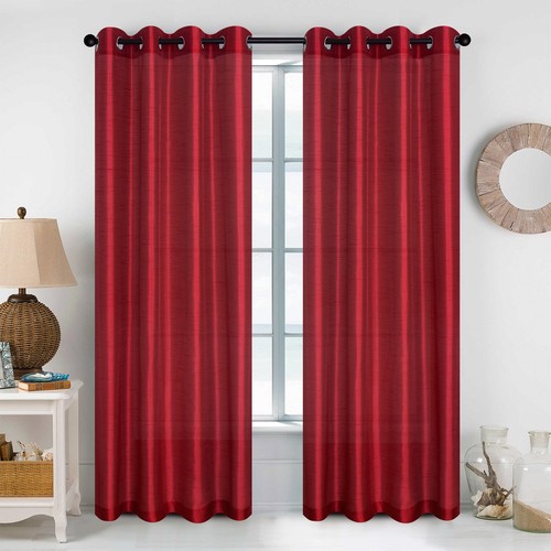 Faux Silk Semi Sheer Curtains Grommet Top Light Reducing Silk Drapes, 2panels - Picture 16 of 40