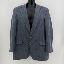 Austin Reed Blazer Mens L Blue Windowpane Plaid Wool Blend 2-Button Sport Coat