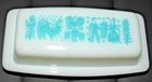 Vintage Pyrex Butter Dish Amish Butter Print Turquoise Excellent Mid Century