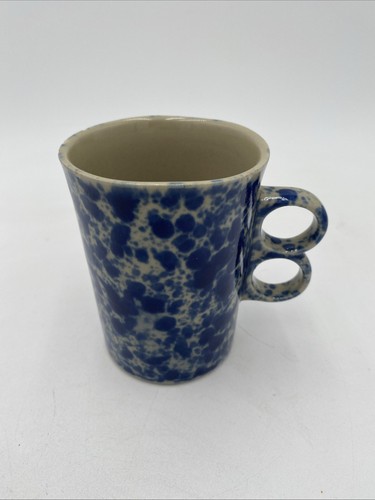 Vintage Bennington Pottery Agate Coffee Mugs Set Of 4 Trigger Handle Blue - Picture 10 of 13