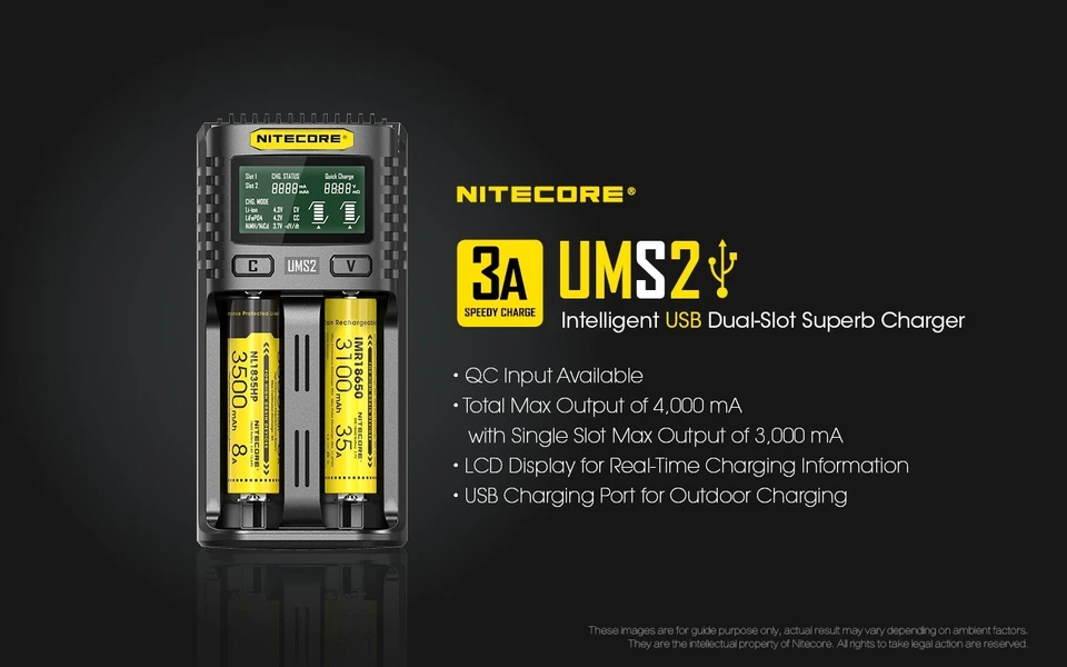 NITECORE UMS2 Intelligent USB-C Dual-Slot Superb Battery Charger Quick Charge AA - Image 2 of 4