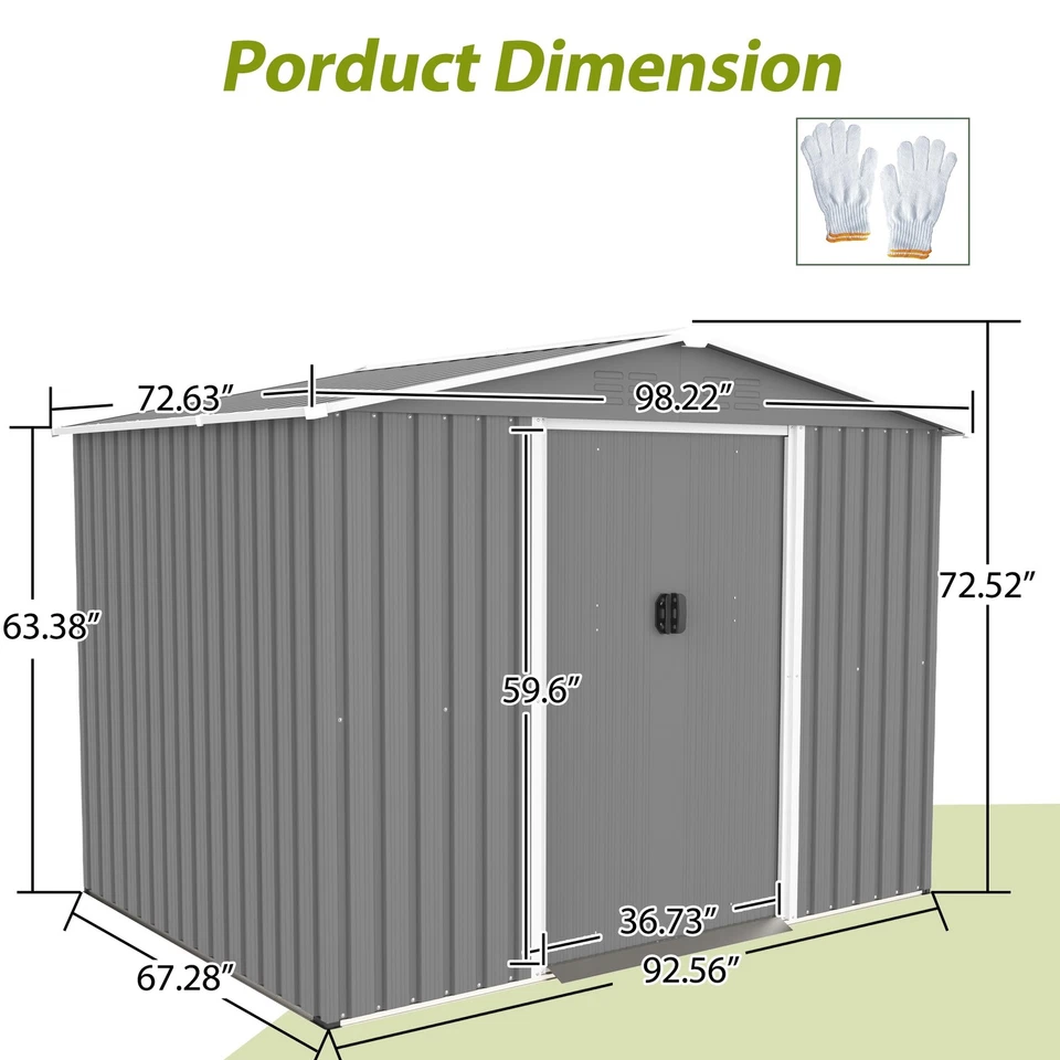 8x6 FT All Weather Outdoor Tool Storage Shed with Metal Foundation&Lockable Door - Image 3 of 4