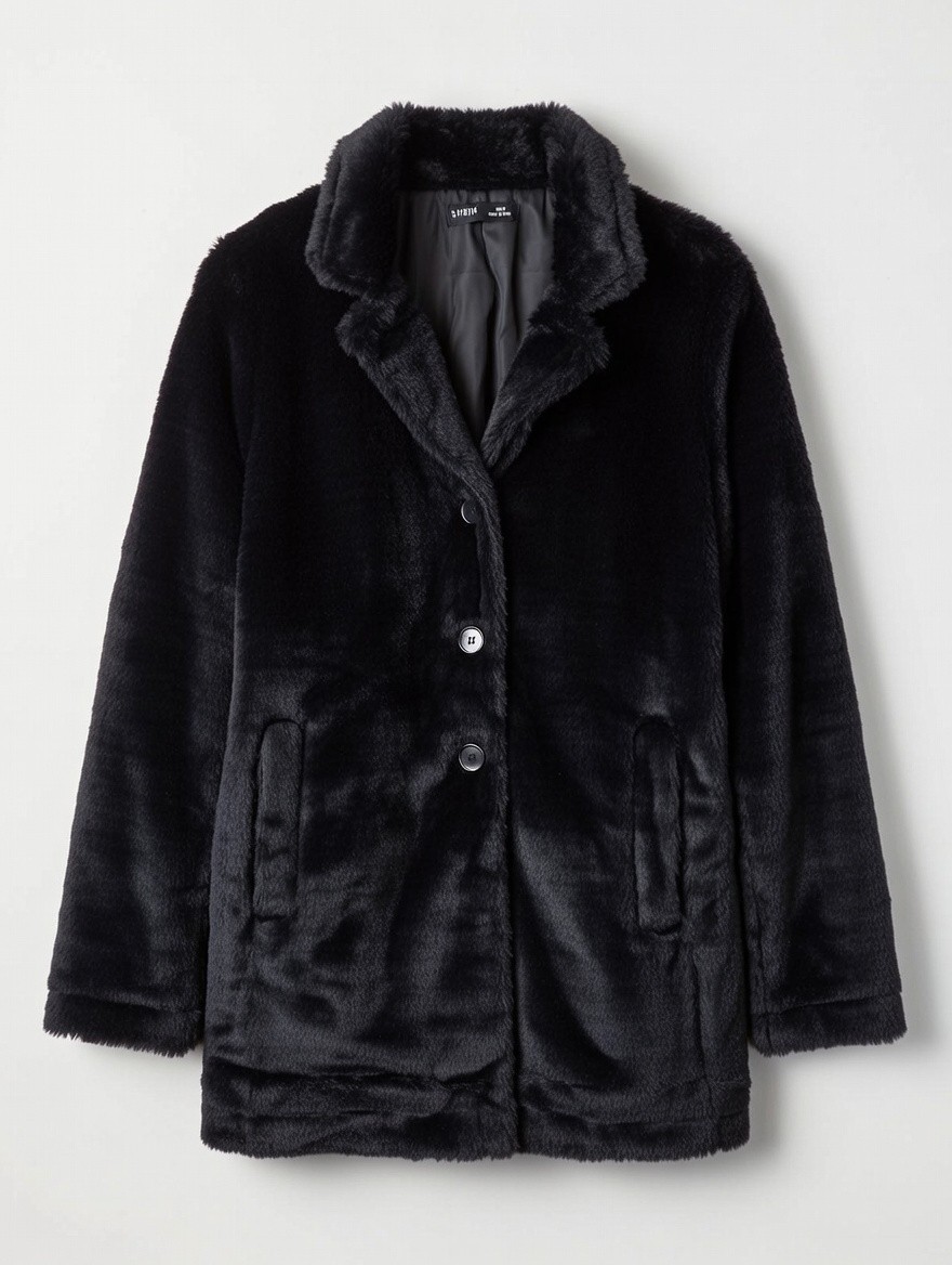 SHEIN Men's Black Overcoat Button Front Notch Collar Mid-Length Casual Size M