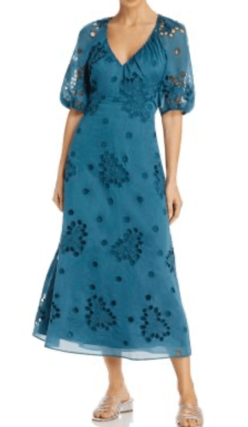 Rebecca Taylor honeysuckle eyelet green midi dress size 8
