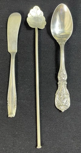Lot of 03 Sterling Silver Items Tea Spoon Butter Knife Ice Tea Straw 72 Grms