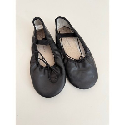 Danskin Girls Black Leather Ballet Slippers Dance Shoes Size 13 Full Suede Sole