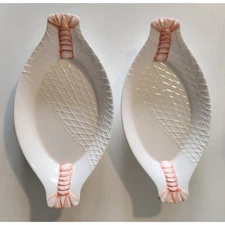 Stafford Sea Fare Porcelain Seafood Lobster Pair of Dishes Vintage 1986 