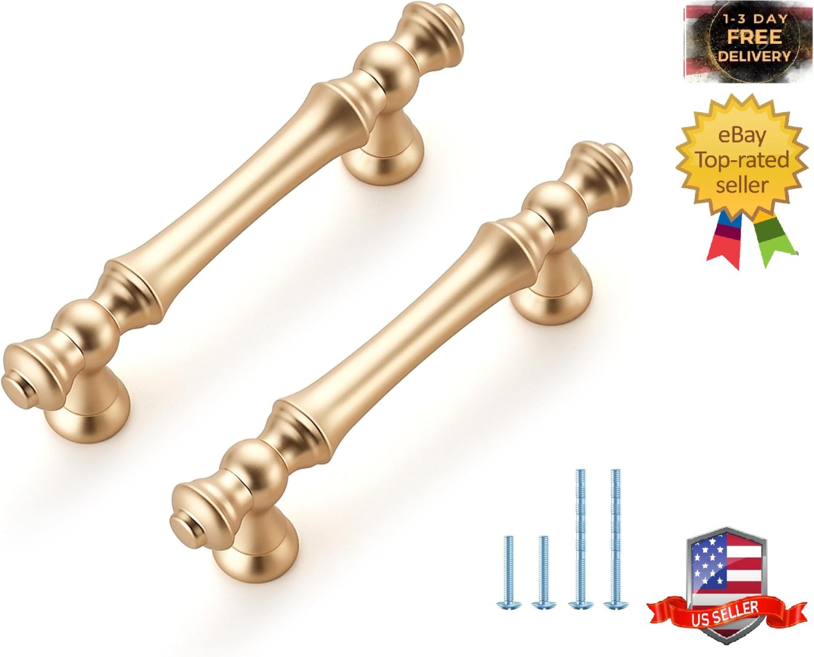 10 Pack 3 Inch Brushed Brass Kitchen Cabinet Handles, Zinc Gold Drawer Pulls for