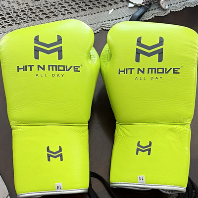 Hit N Move All Day Sparring Boxing Gloves 14oz Green Lace-Up