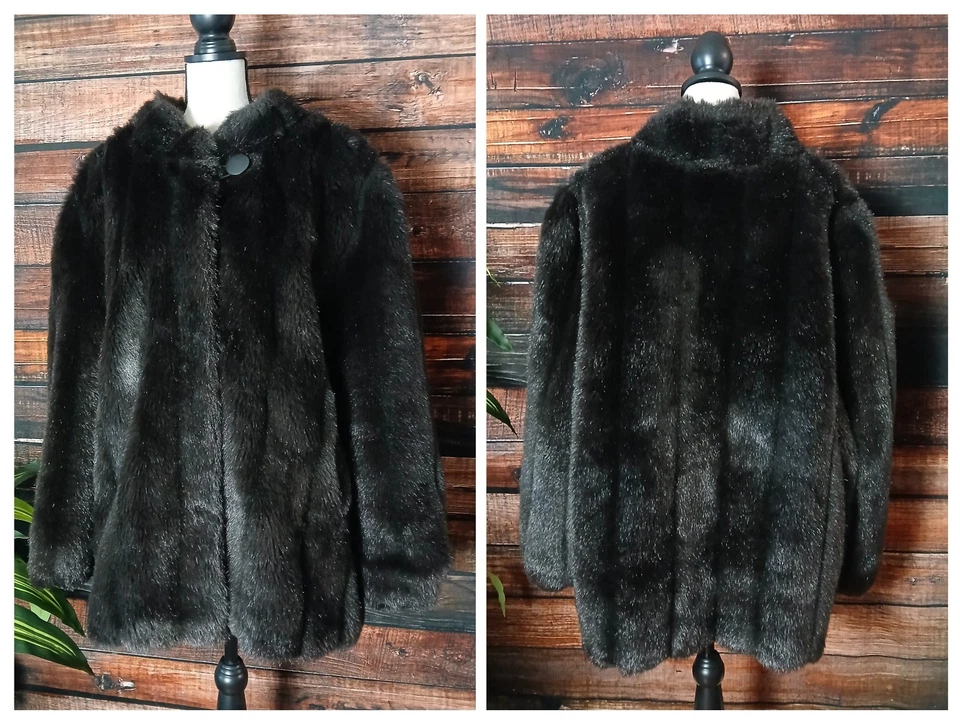 Monterey Fashions Vintage 80s Faux Fur Coat 20 W Brown Plush Mob Wife USA Made - Image 2 of 4